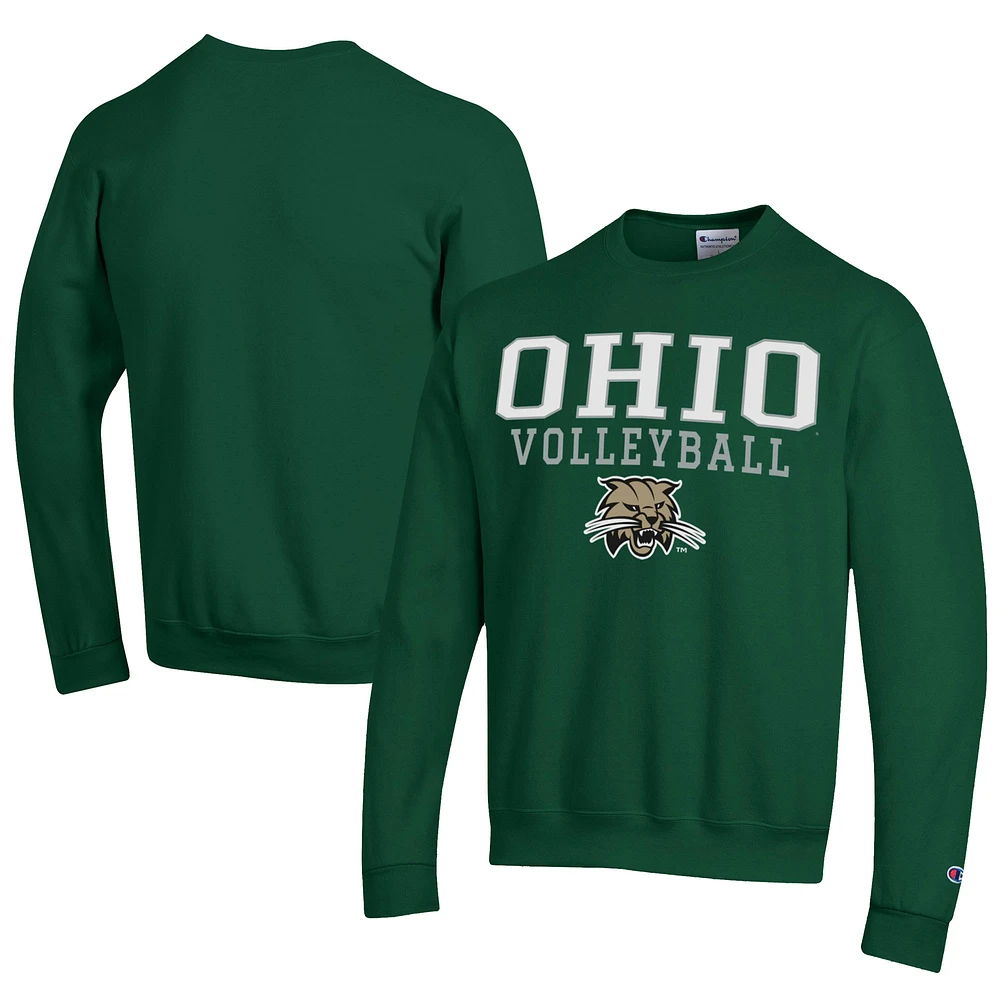 Men's Champion Green Ohio Bobcats Stacked Logo Volleyball Eco Powerblend Pullover Sweatshirt