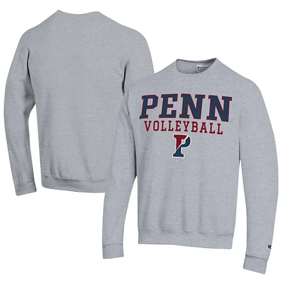 Men's Champion Gray Pennsylvania Quakers Stacked Logo Volleyball Eco Powerblend Pullover Sweatshirt
