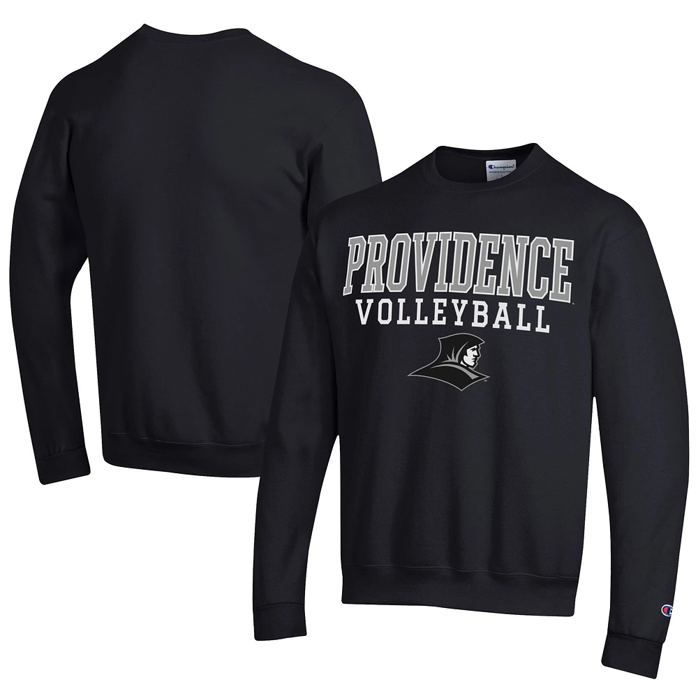 Men's Champion Black Providence Friars Stacked Logo Volleyball Eco Powerblend Pullover Sweatshirt