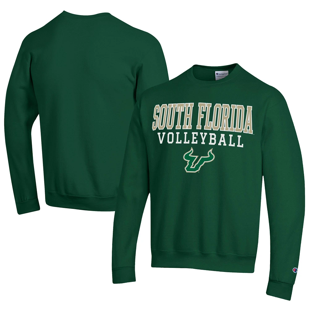 Men's Champion Green South Florida Bulls Stacked Logo Volleyball Eco Powerblend Pullover Sweatshirt