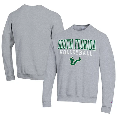 Men's Champion Gray South Florida Bulls Stacked Logo Volleyball Eco Powerblend Pullover Sweatshirt