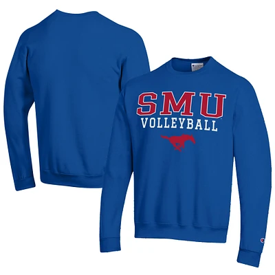 Men's Champion Royal SMU Mustangs Stacked Logo Volleyball Eco Powerblend Pullover Sweatshirt