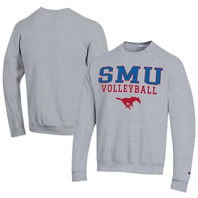 Men's Champion Gray SMU Mustangs Stacked Logo Volleyball Eco Powerblend Pullover Sweatshirt