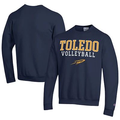 Men's Champion Navy Toledo Rockets Stacked Logo Volleyball Eco Powerblend Pullover Sweatshirt