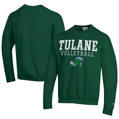 Men's Champion  Green Tulane Wave Stacked Logo Volleyball Eco Powerblend Pullover Sweatshirt