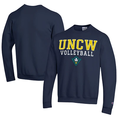 Men's Champion Navy UNC Wilmington Seahawks Stacked Logo Volleyball Eco Powerblend Pullover Sweatshirt