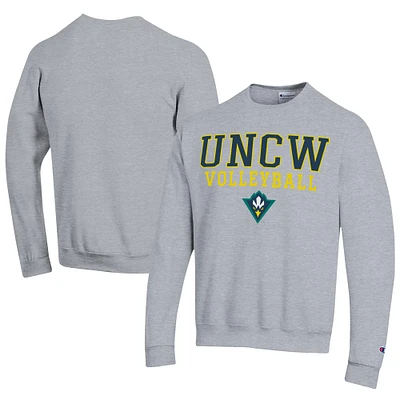 Men's Champion  Gray UNC Wilmington Seahawks Stacked Logo Volleyball Eco Powerblend Pullover Sweatshirt