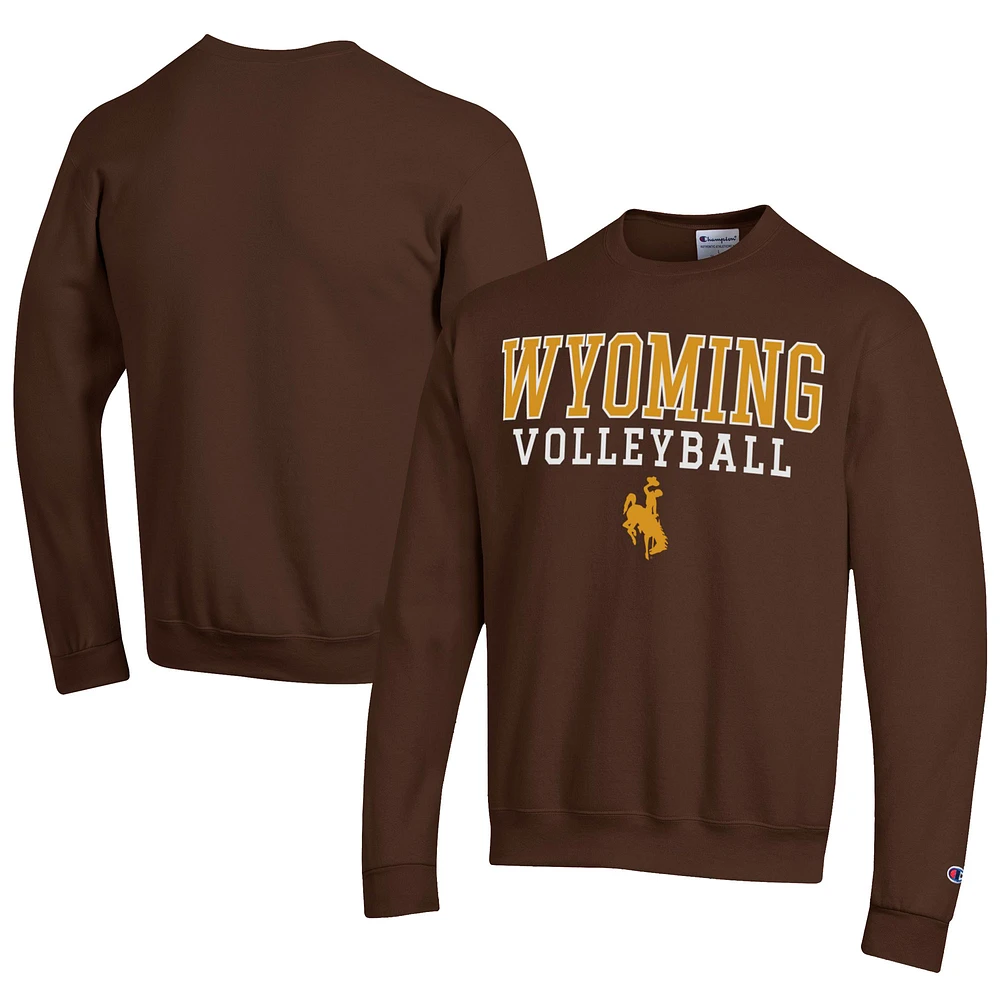 Men's Champion Wyoming Cowboys Stacked Logo Volleyball Eco Powerblend Pullover Sweatshirt