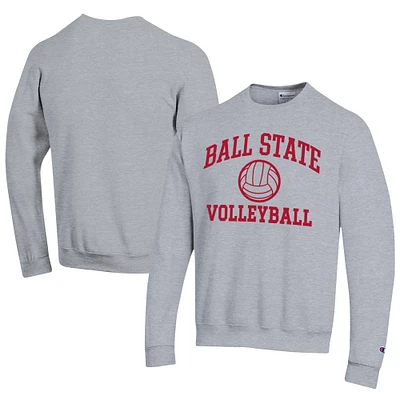 Men's Champion Gray Ball State Cardinals Icon Logo Volleyball Eco Powerblend Pullover Sweatshirt