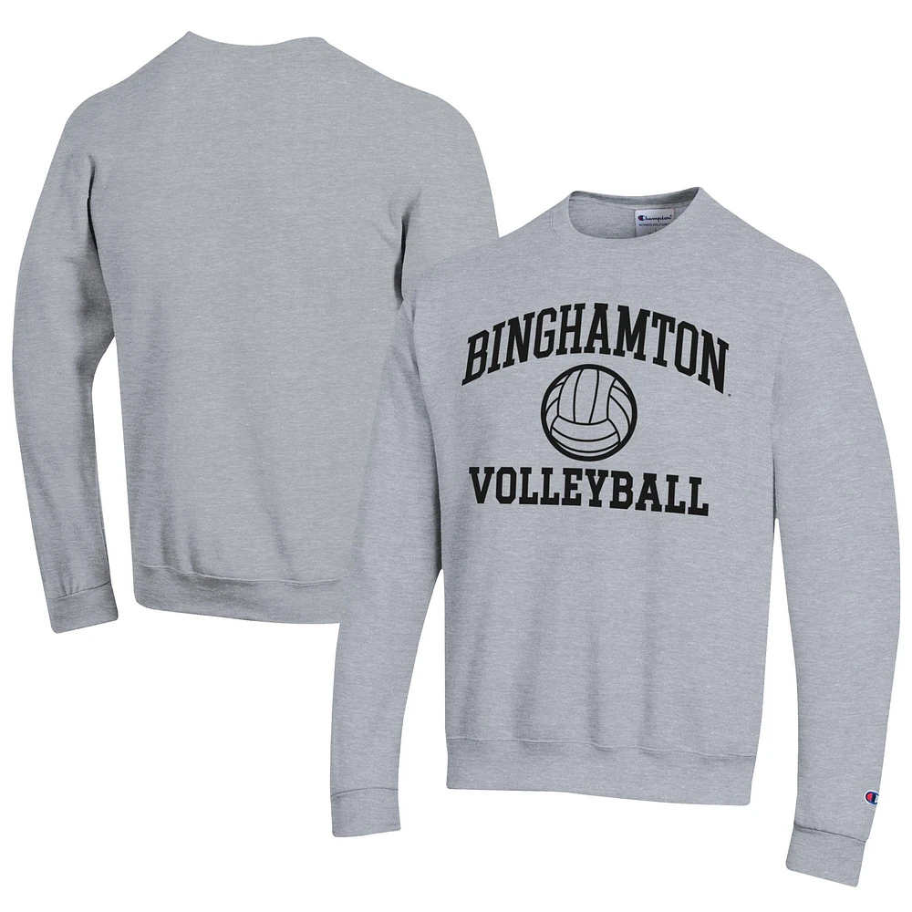 Men's Champion Gray Binghamton Bearcats Icon Logo Volleyball Eco Powerblend Pullover Sweatshirt