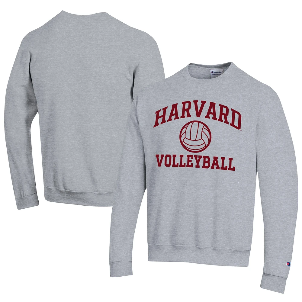 Men's Champion Gray Harvard Crimson Icon Logo Volleyball Eco Powerblend Pullover Sweatshirt