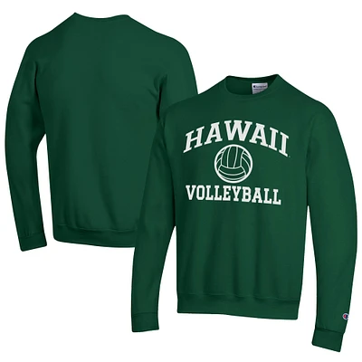 Men's Champion Green Hawaii Rainbow Warriors Icon Logo Volleyball Eco Powerblend Pullover Sweatshirt