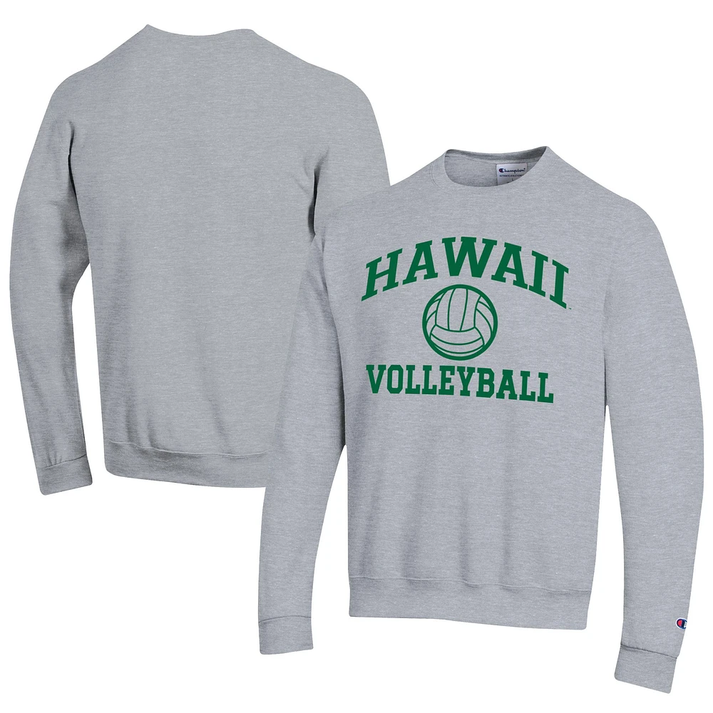 Men's Champion Gray Hawaii Rainbow Warriors Icon Logo Volleyball Eco Powerblend Pullover Sweatshirt