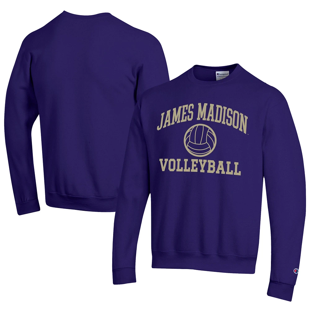 Men's Champion Purple James Madison Dukes Icon Logo Volleyball Eco Powerblend Pullover Sweatshirt