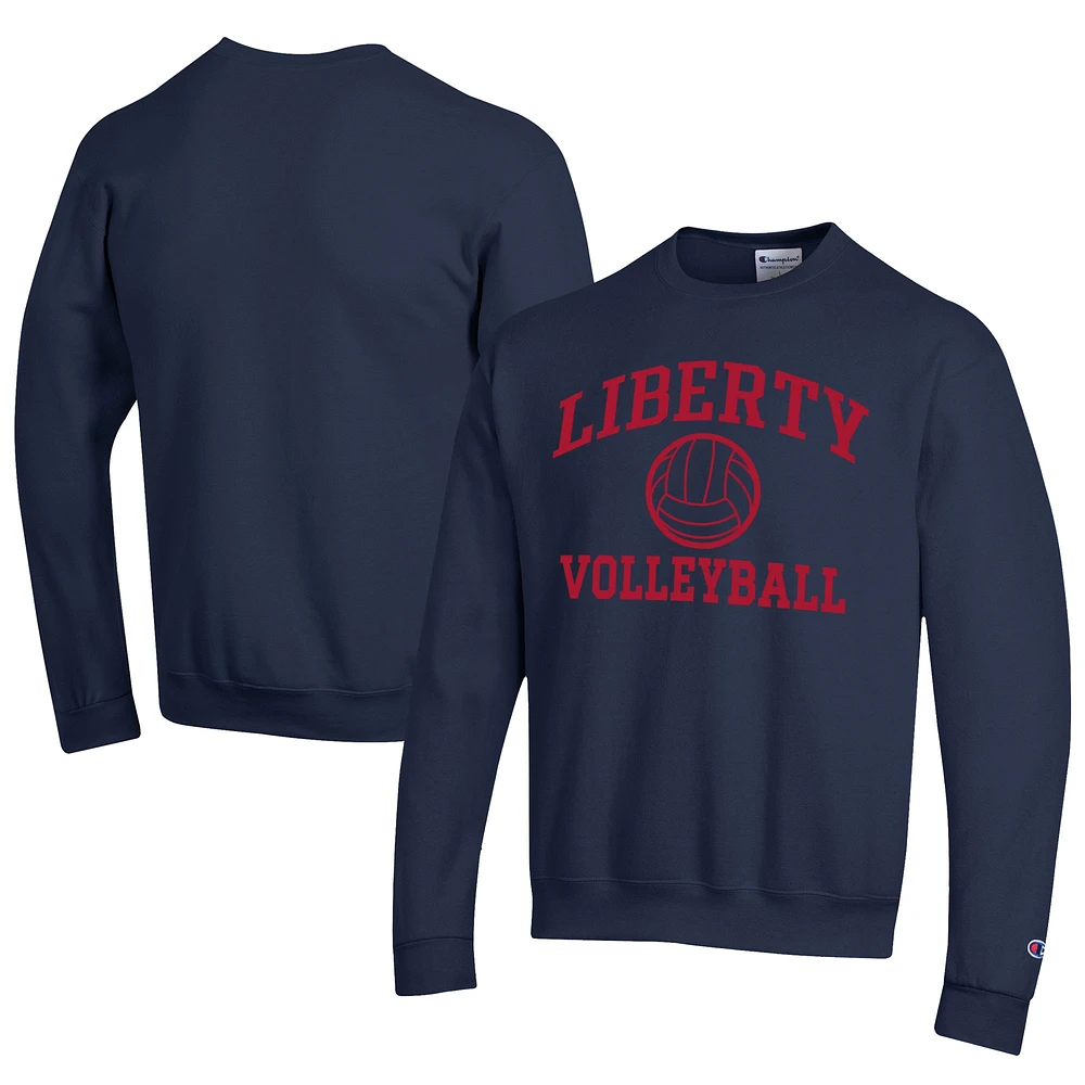 Men's Champion Navy Liberty Flames Icon Logo Volleyball Eco Powerblend Pullover Sweatshirt
