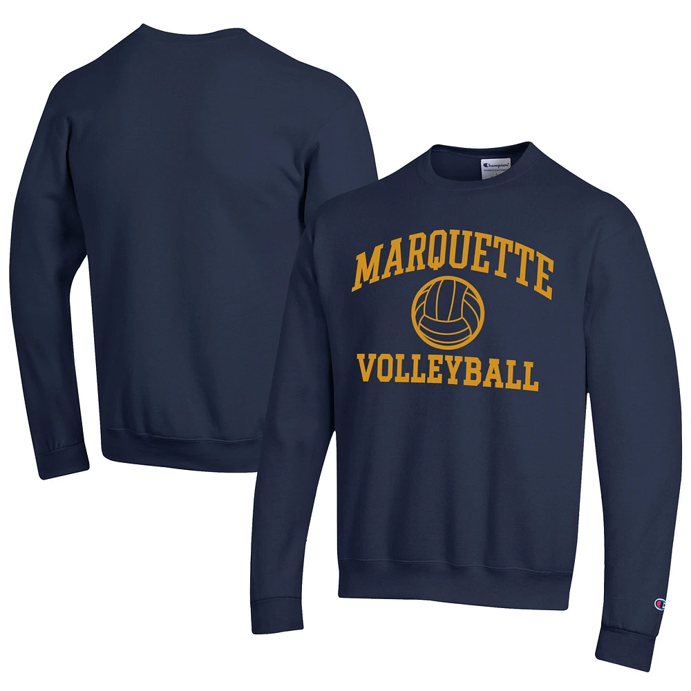 Men's Champion Navy Marquette Golden Eagles Icon Logo Volleyball Eco Powerblend Pullover Sweatshirt