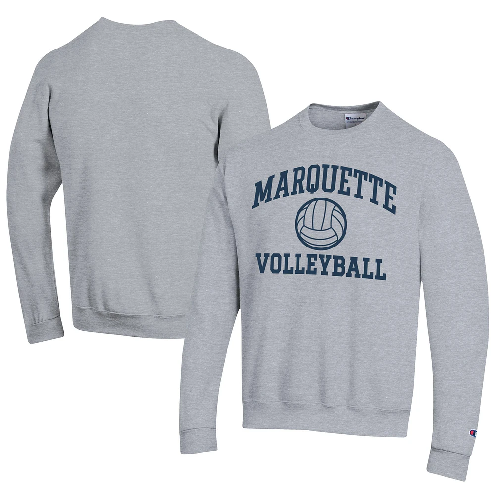 Men's Champion Gray Marquette Golden Eagles Icon Logo Volleyball Eco Powerblend Pullover Sweatshirt