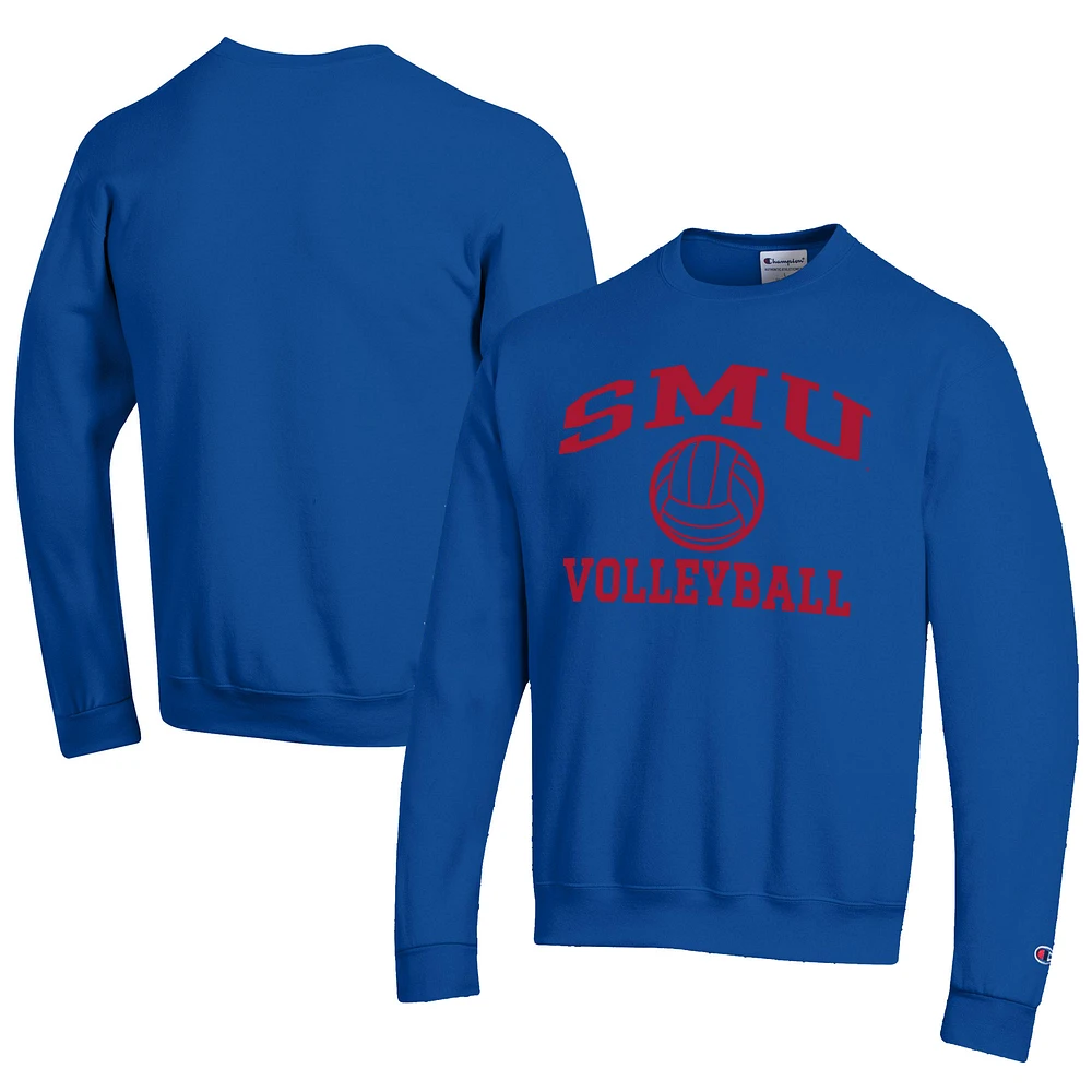 Men's Champion Royal SMU Mustangs Icon Logo Volleyball Eco Powerblend Pullover Sweatshirt