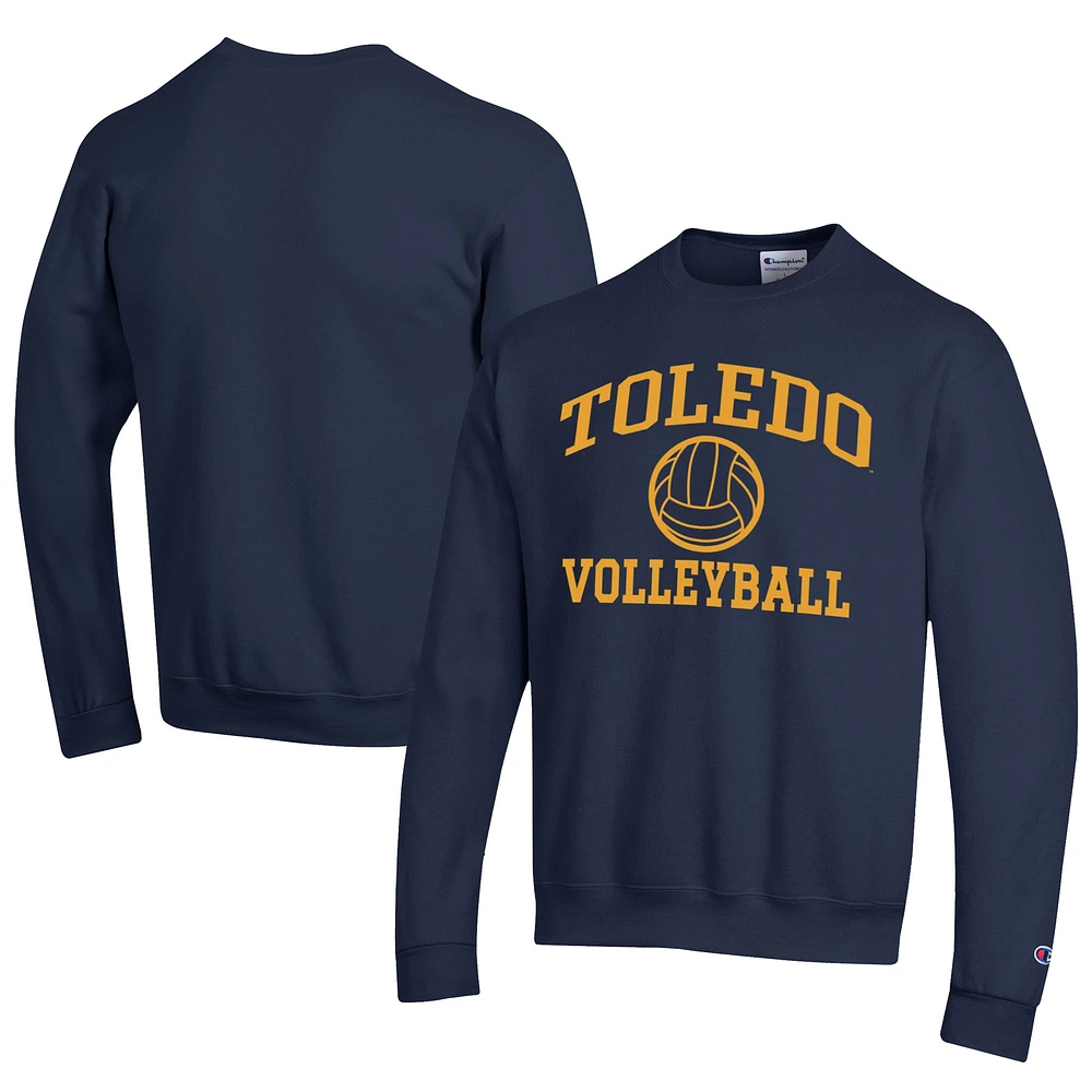 Men's Champion Navy Toledo Rockets Icon Logo Volleyball Eco Powerblend Pullover Sweatshirt