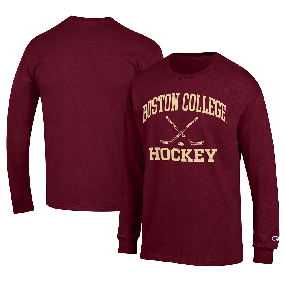 Men's Champion Maroon Boston College Eagles Icon Logo Hockey Jersey Long Sleeve T-Shirt