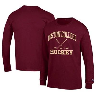 Men's Champion  Maroon Boston College Eagles Icon Logo Hockey Jersey Long Sleeve T-Shirt