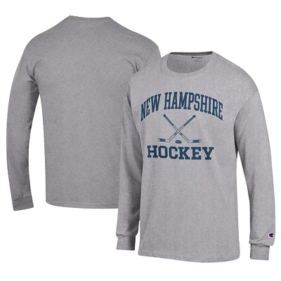 Men's Champion Gray New Hampshire Wildcats Icon Logo Hockey Jersey Long Sleeve T-Shirt