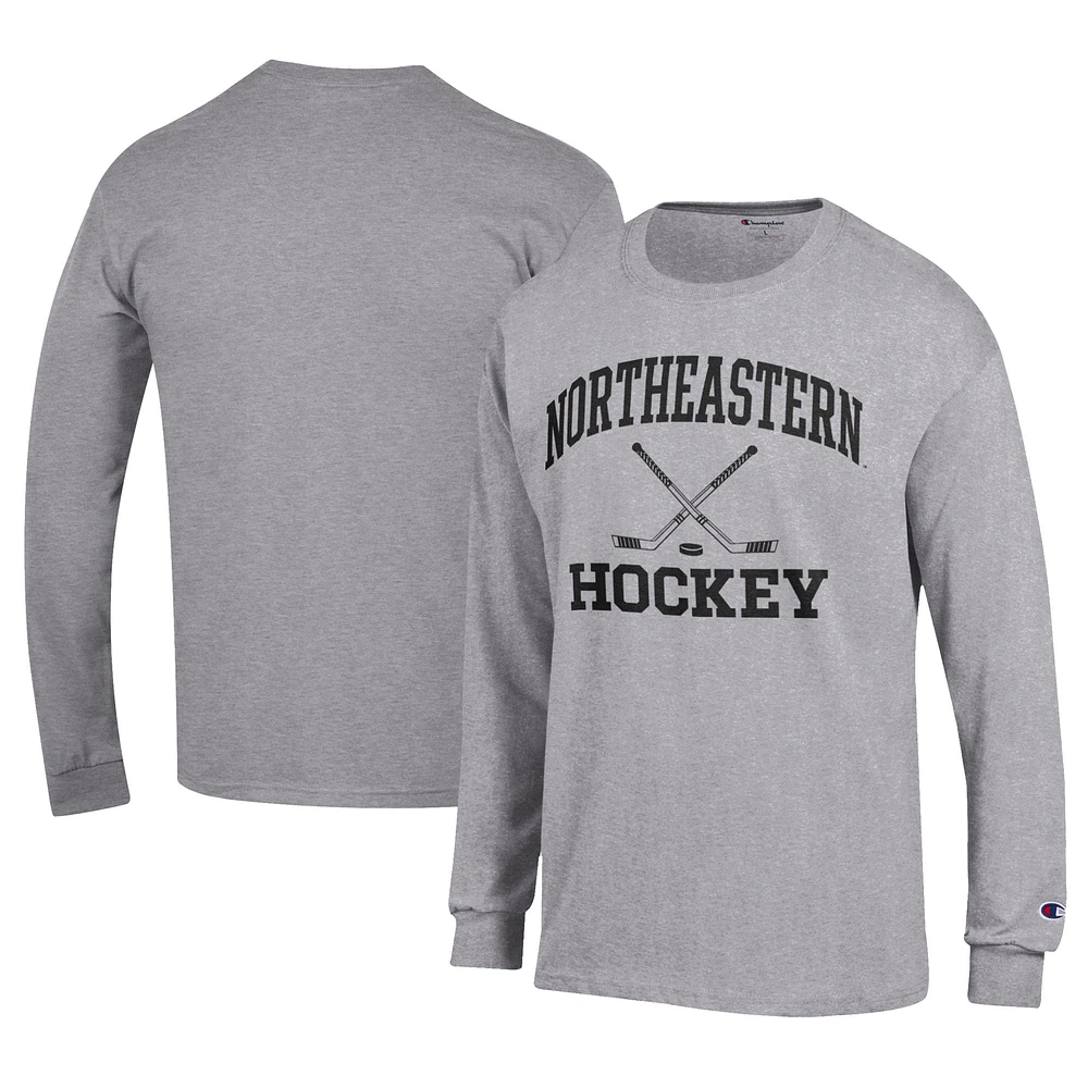 Men's Champion Gray Northeastern Huskies Icon Logo Hockey Jersey Long Sleeve T-Shirt