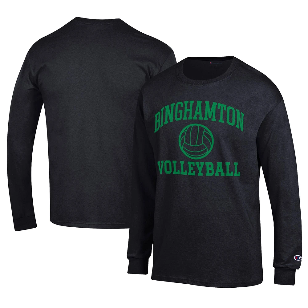 Men's Champion Black Binghamton Bearcats Stacked Logo Volleyball Jersey Long Sleeve T-Shirt