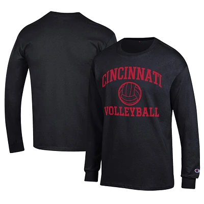 Men's Champion Black Cincinnati Bearcats Stacked Logo Volleyball Jersey Long Sleeve T-Shirt