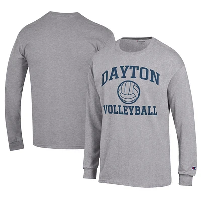Men's Champion  Gray Dayton Flyers Stacked Logo Volleyball Jersey Long Sleeve T-Shirt