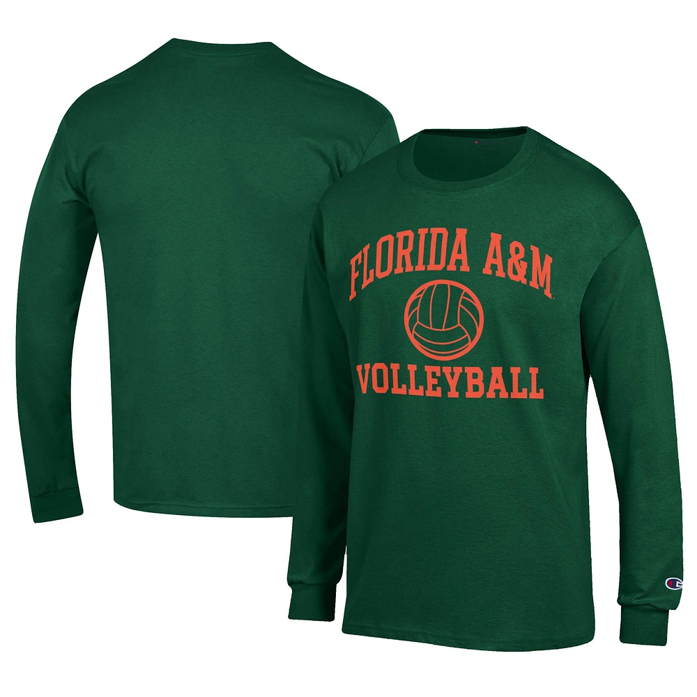 Men's Champion Green Florida A&M Rattlers Stacked Logo Volleyball Jersey Long Sleeve T-Shirt