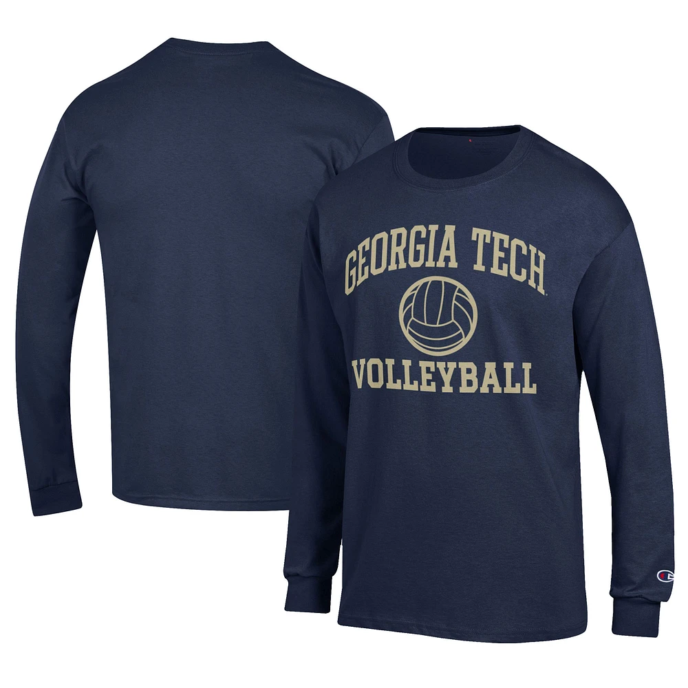 Men's Champion Navy Georgia Tech Yellow Jackets Stacked Logo Volleyball Jersey Long Sleeve T-Shirt