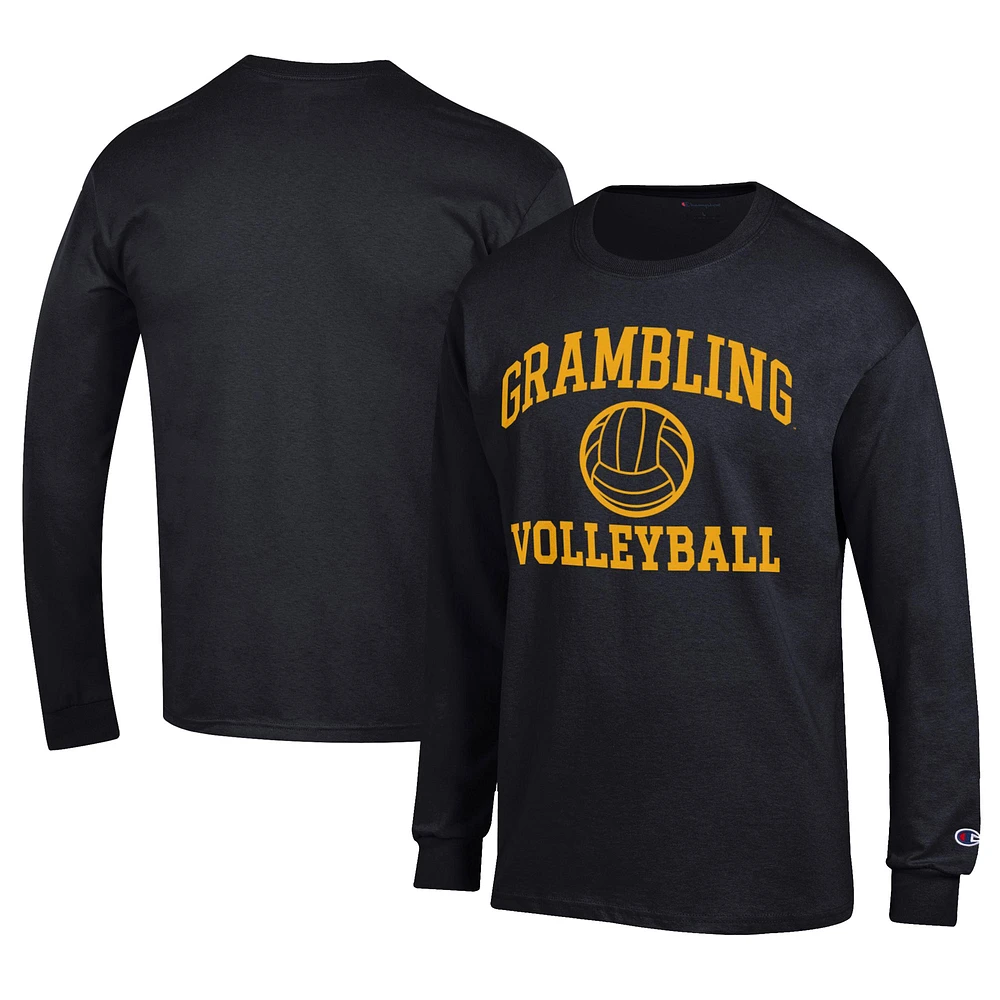 Men's Champion Black Grambling Tigers Stacked Logo Volleyball Jersey Long Sleeve T-Shirt
