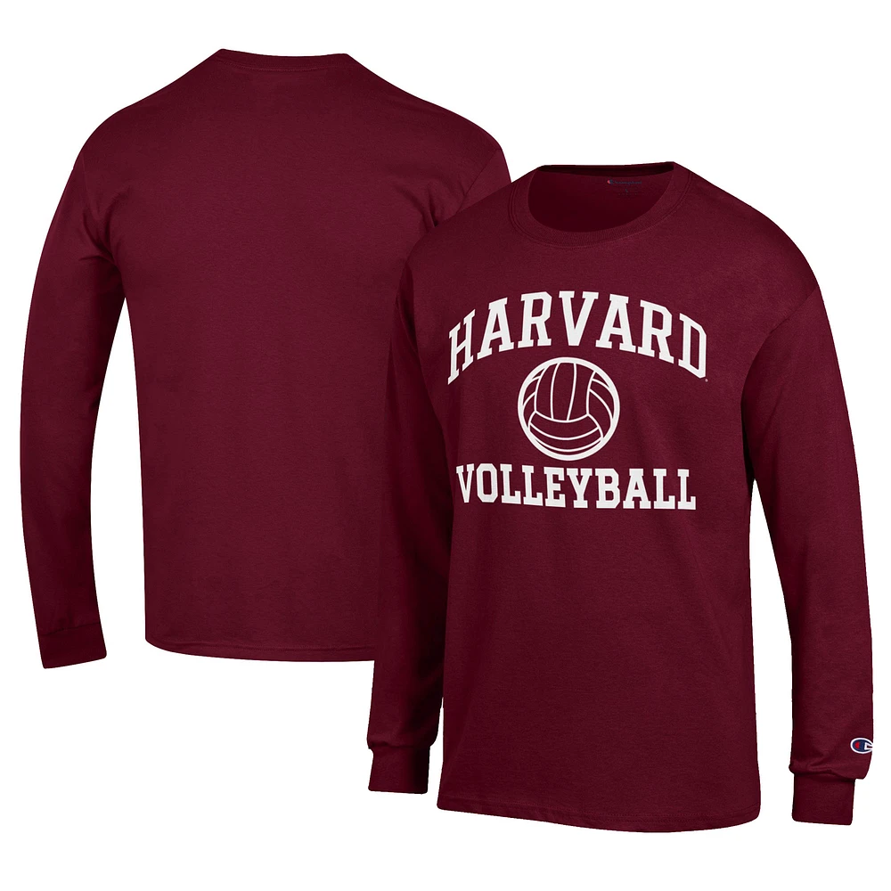 Men's Champion Crimson Harvard Stacked Logo Volleyball Jersey Long Sleeve T-Shirt