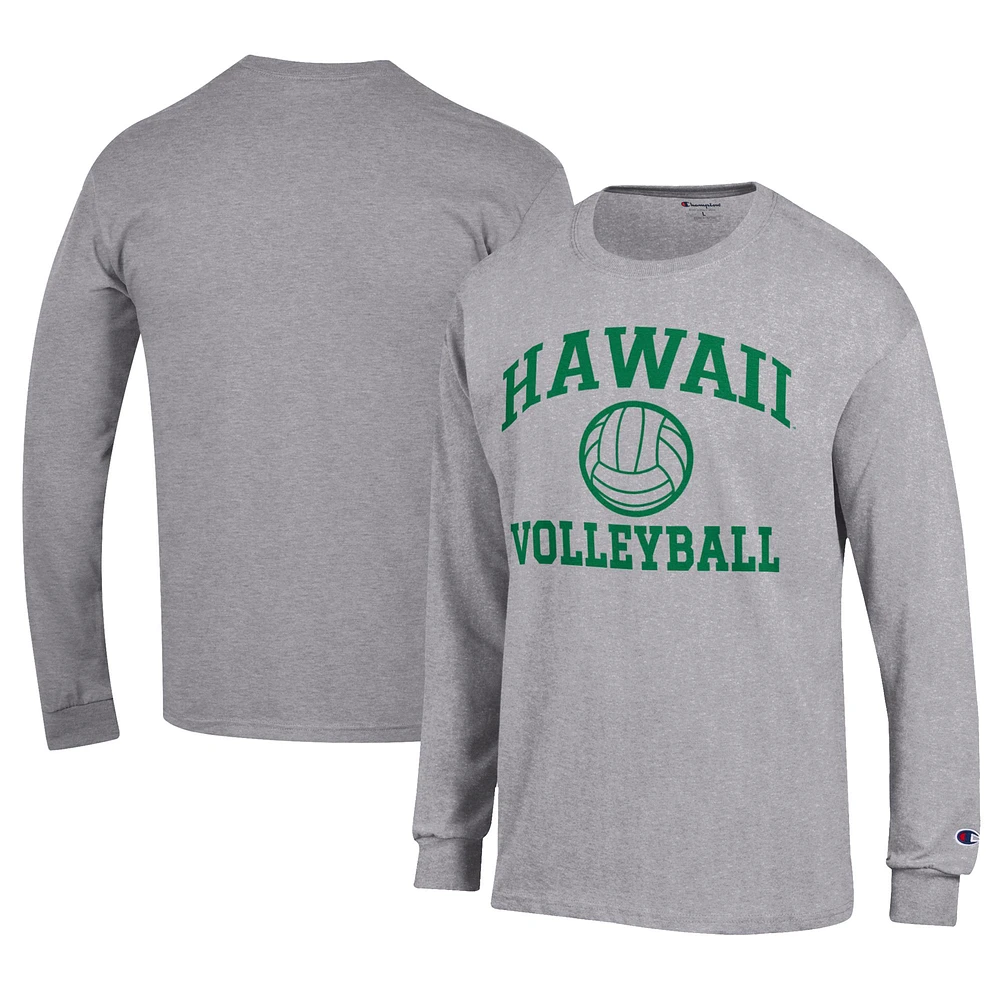 Men's Champion Gray Hawaii Rainbow Warriors Stacked Logo Volleyball Jersey Long Sleeve T-Shirt
