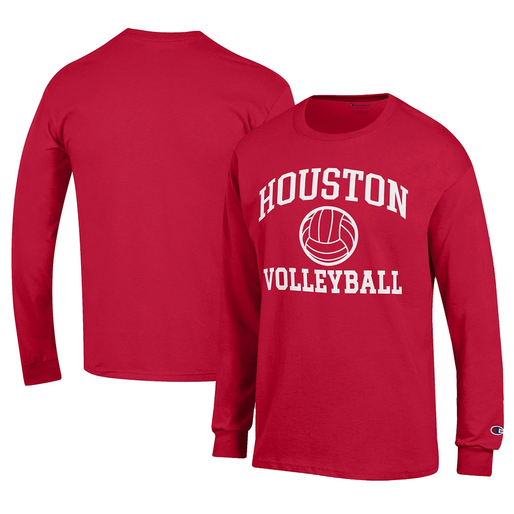 Men's Champion Red Houston Cougars Stacked Logo Volleyball Jersey Long Sleeve T-Shirt