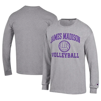 Men's Champion Gray James Madison Dukes Stacked Logo Volleyball Jersey Long Sleeve T-Shirt
