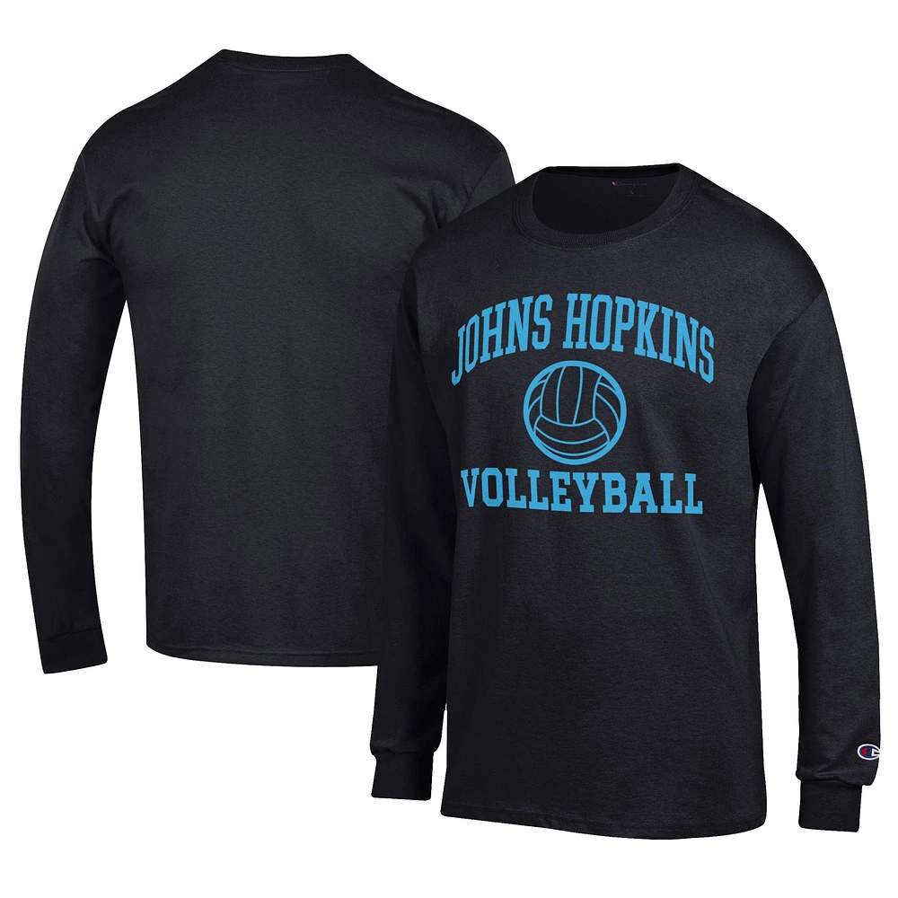 Men's Champion Black Johns Hopkins Blue Jays Stacked Logo Volleyball Jersey Long Sleeve T-Shirt