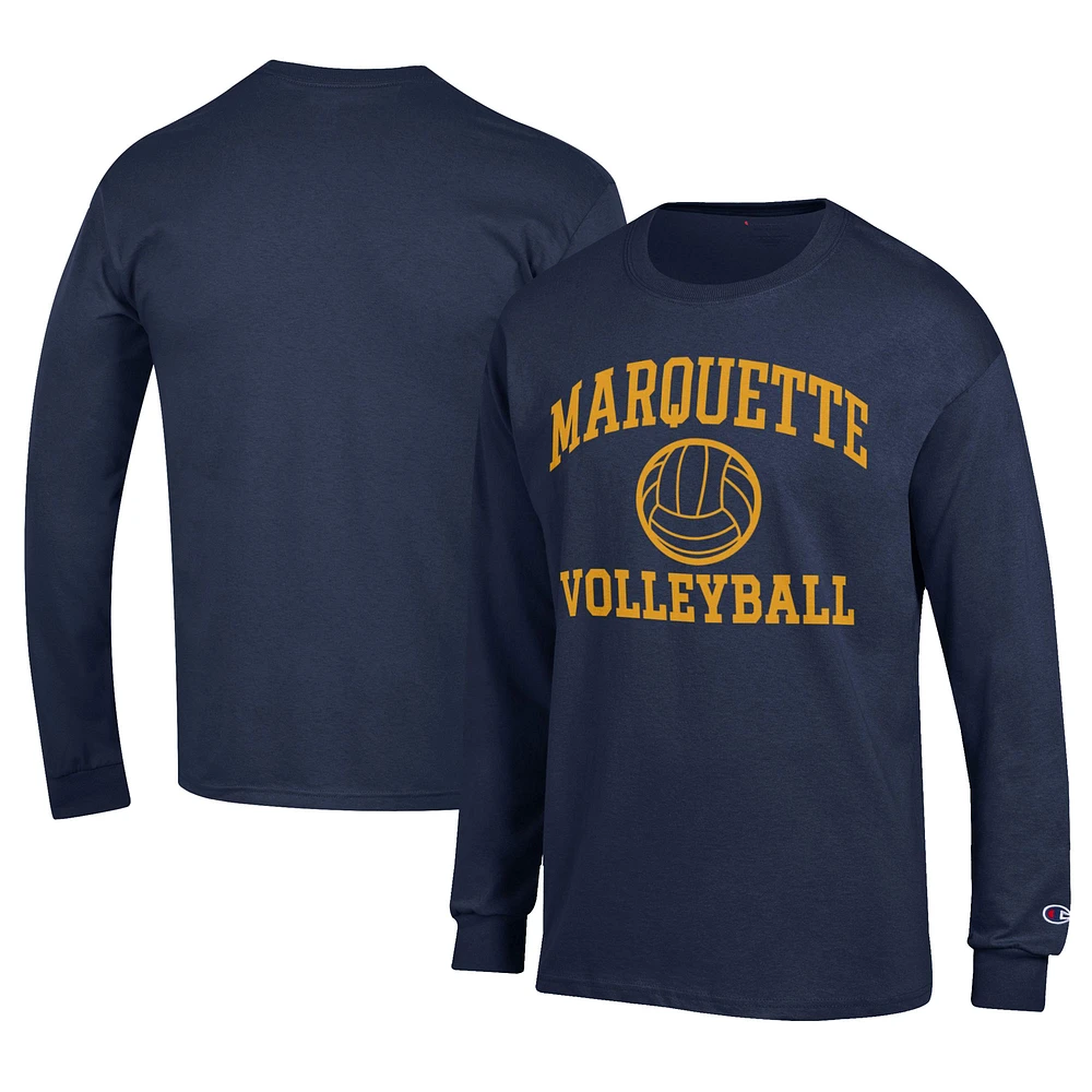 Men's Champion Navy Marquette Golden Eagles Stacked Logo Volleyball Jersey Long Sleeve T-Shirt