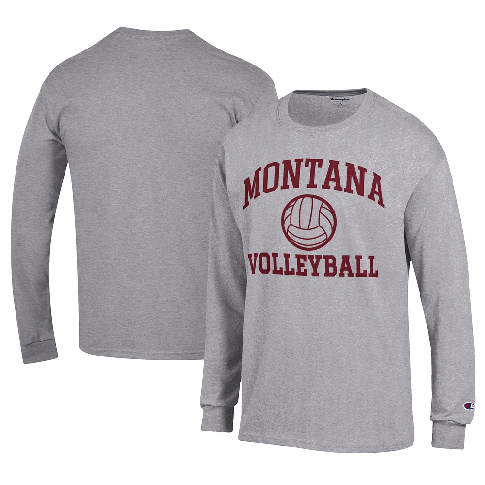 Men's Champion Gray Montana Grizzlies Stacked Logo Volleyball Jersey Long Sleeve T-Shirt