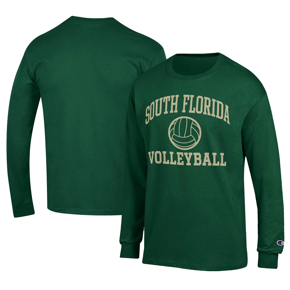 Men's Champion Green South Florida Bulls Stacked Logo Volleyball Jersey Long Sleeve T-Shirt