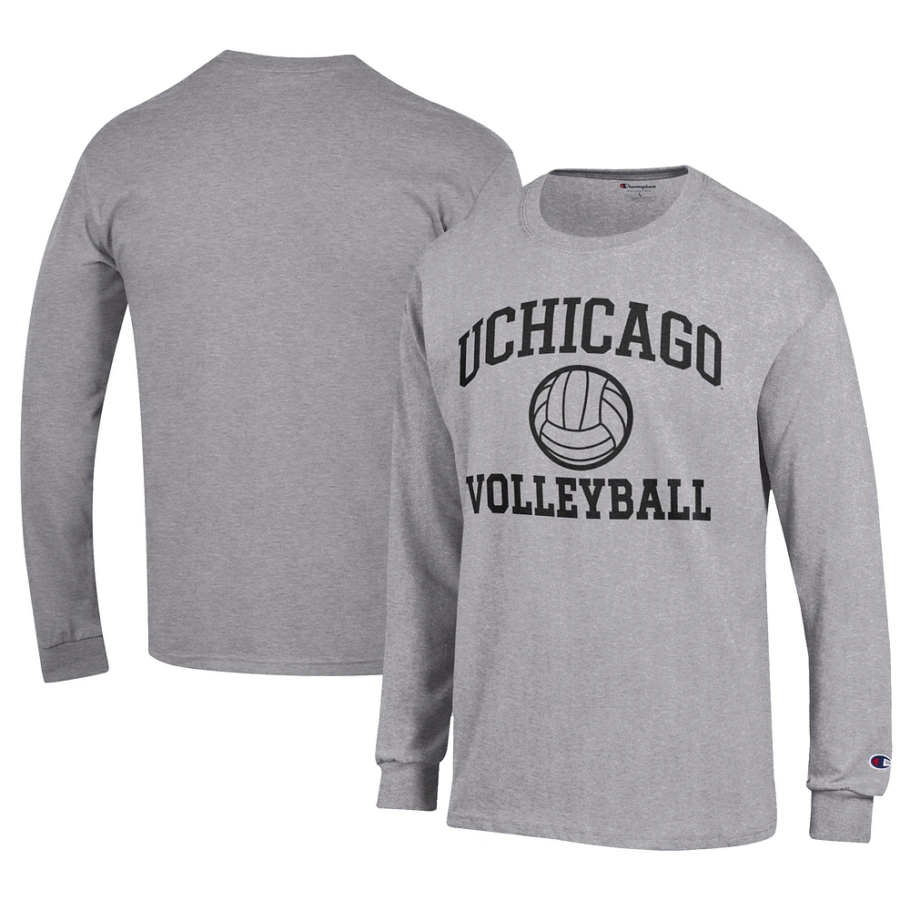 Men's Champion Gray UChicago Maroons Stacked Logo Volleyball Jersey Long Sleeve T-Shirt
