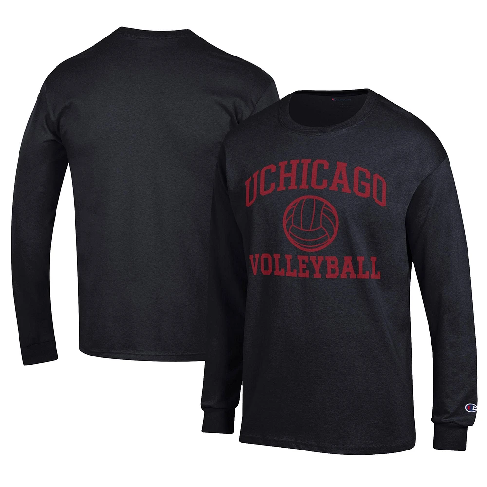 Men's Champion Black UChicago Maroons Stacked Logo Volleyball Jersey Long Sleeve T-Shirt