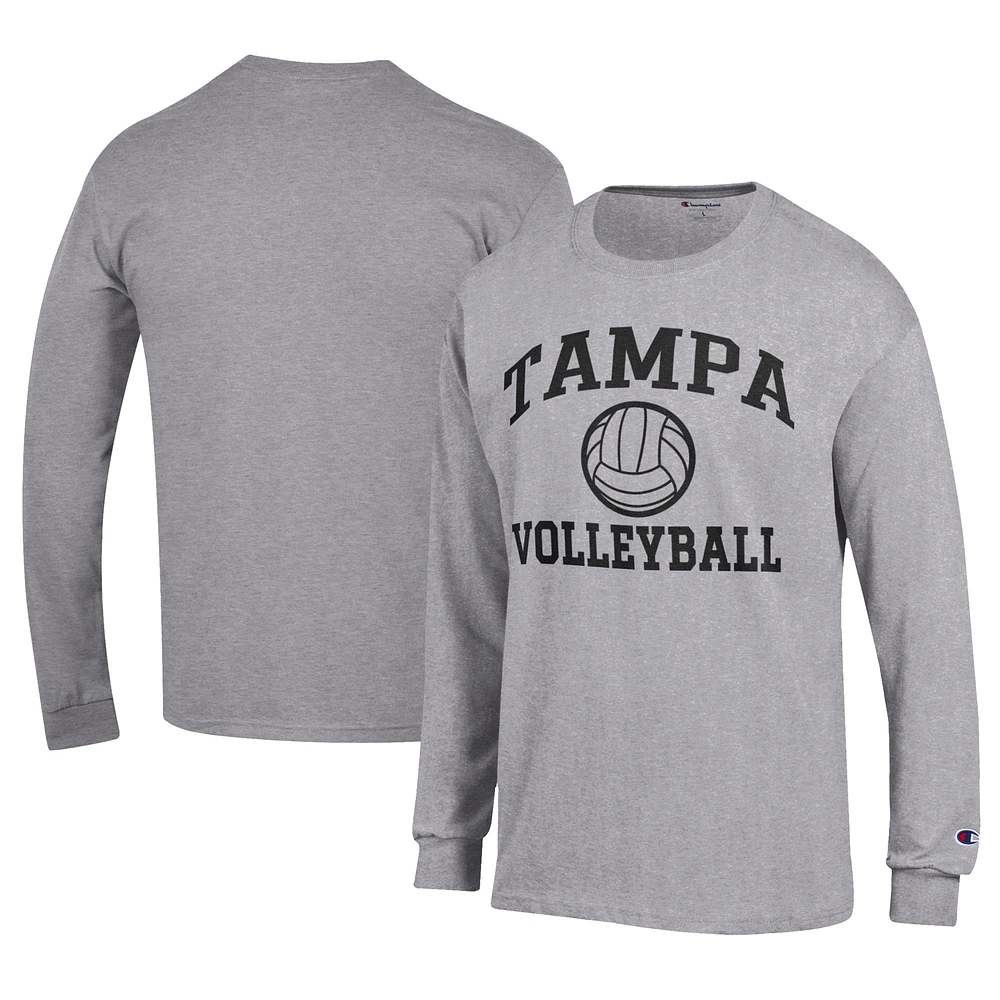 Men's Champion Gray Tampa Spartans Stacked Logo Volleyball Jersey Long Sleeve T-Shirt
