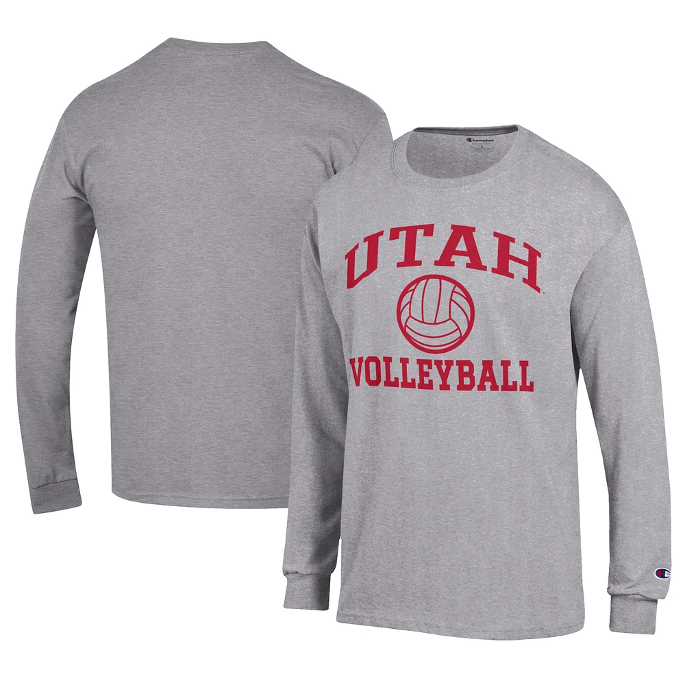 Men's Champion Gray Utah Utes Stacked Logo Volleyball Jersey Long Sleeve T-Shirt