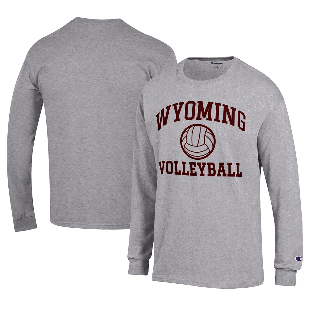 Men's Champion Gray Wyoming Cowboys Stacked Logo Volleyball Jersey Long Sleeve T-Shirt