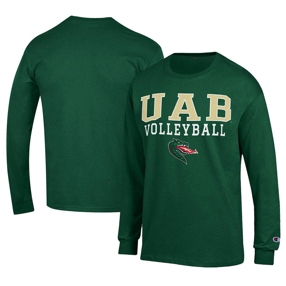 Men's Champion Green UAB Blazers Stacked Logo Volleyball Jersey Long Sleeve T-Shirt