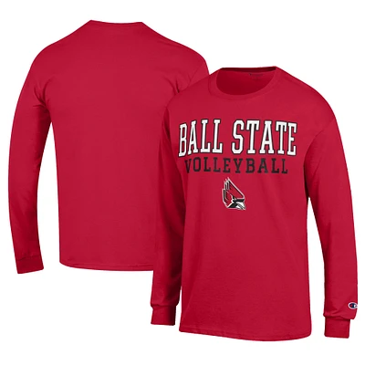 Men's Champion Cardinal Ball State Cardinals Stacked Logo Volleyball Jersey Long Sleeve T-Shirt