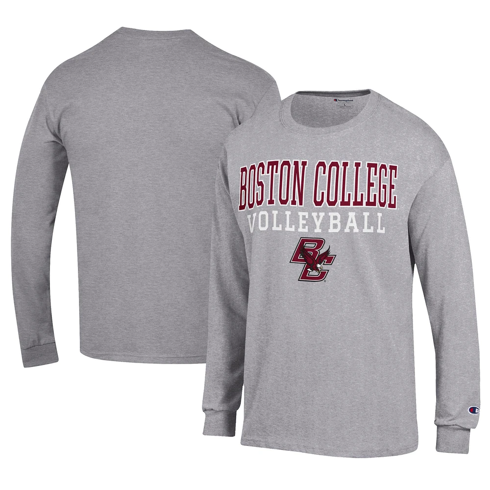 Men's Champion Gray Boston College Eagles Stacked Logo Volleyball Jersey Long Sleeve T-Shirt