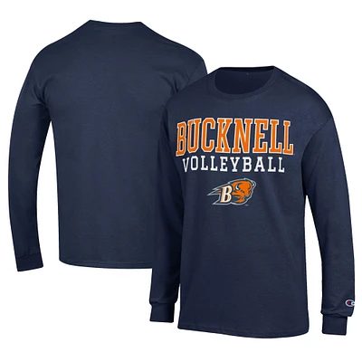 Men's Champion Navy Bucknell Bison Stacked Logo Volleyball Jersey Long Sleeve T-Shirt